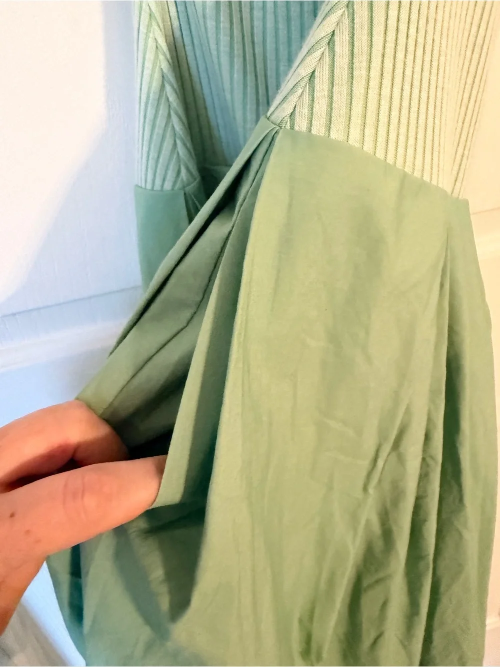 Mint Green Sleeveless Rib Bodice Midi Dress - Drops of Venus